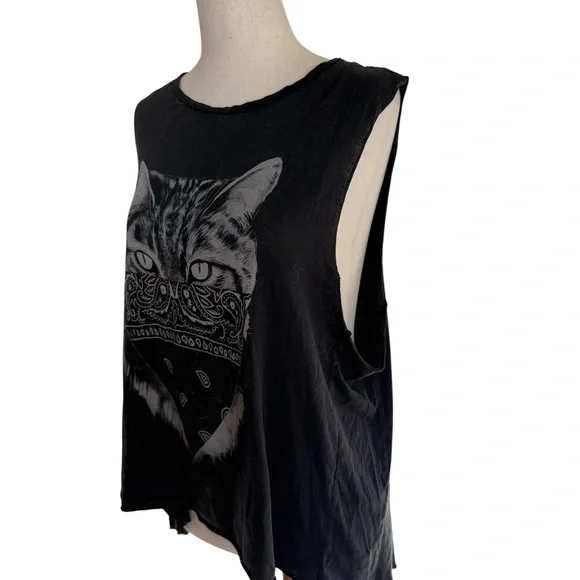 All Saints Nine Lives Black Cat Bandana Tank Top US 2 - Picture 2 of 5